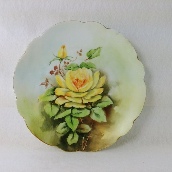Collector Plate Yellow Rose Hand Painted LB Chaffee Bavaria 9" Hallmarked Signed - Picture 7 of 7